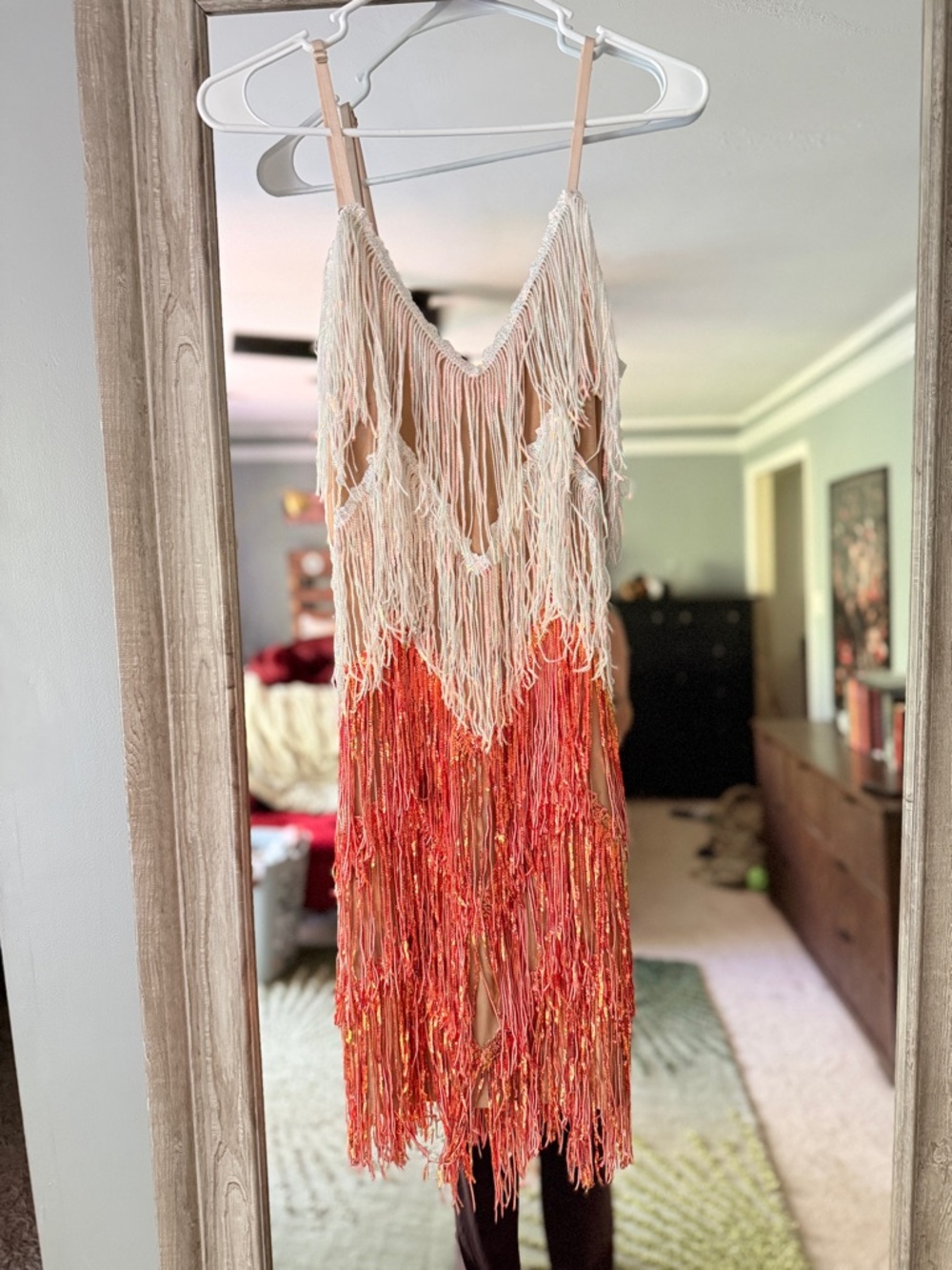 Banjul Flapper Sequin Fringe Mini-Dress White/Gold/Copper/Iridescent S Like New
